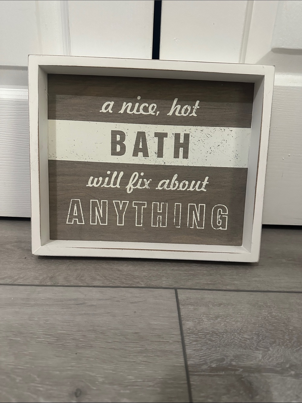 Neutral White & Brown 'A Nice, Hot Bath' Decorative Wall Sign